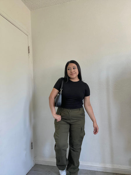 Comfy Luxe Velour Corset and Cargo Pants Set - Olive Green